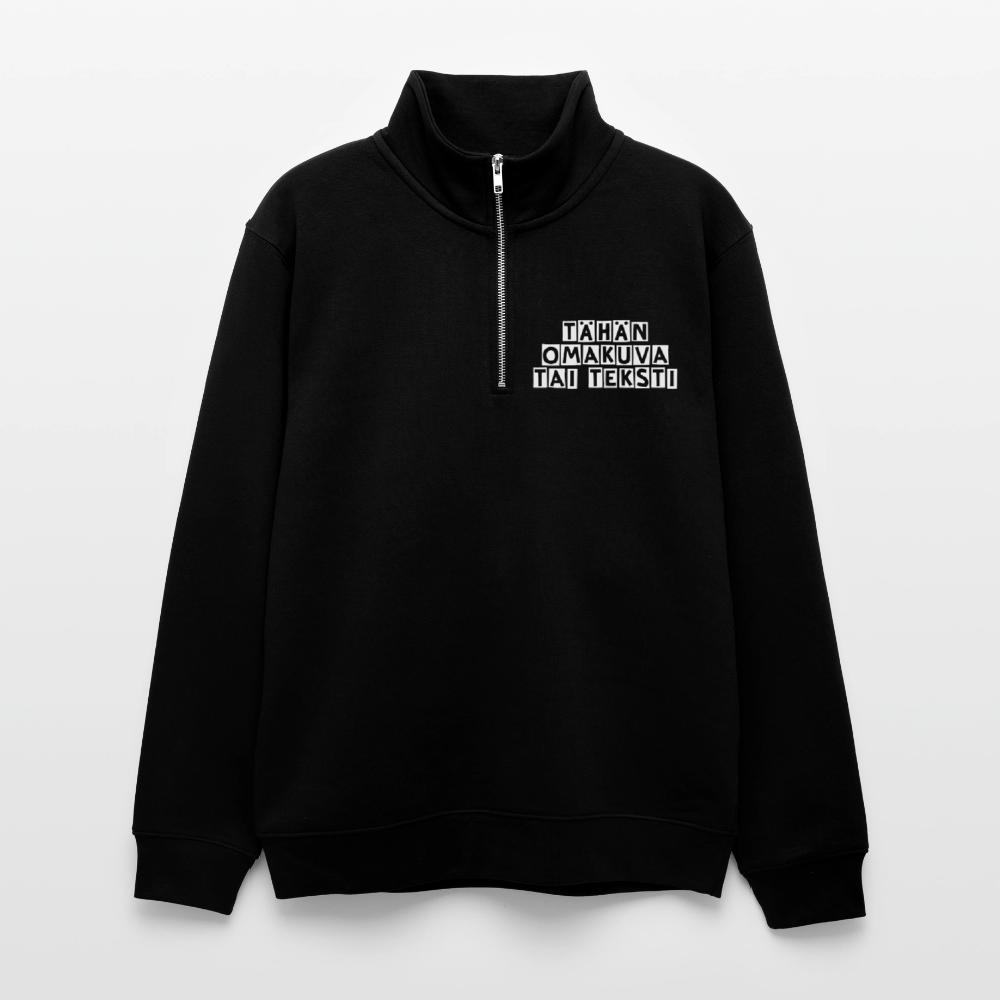 Unisex-collegepaita omalla kuvalla. Vetoketjukauluksella - musta