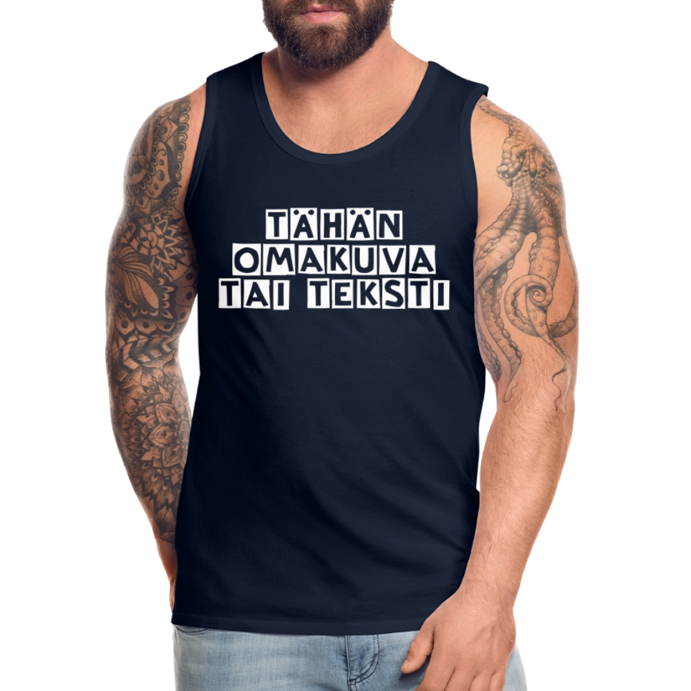 Miesten premium hihaton paita omalla kuvalla - navy