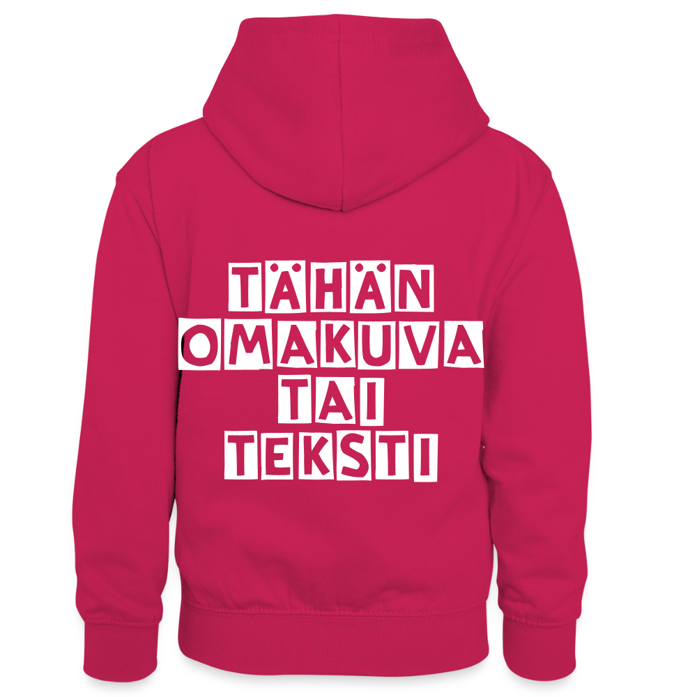 Lasten kontrastivärinen huppari omalla kuvalla - pinkki/laivastonsininen