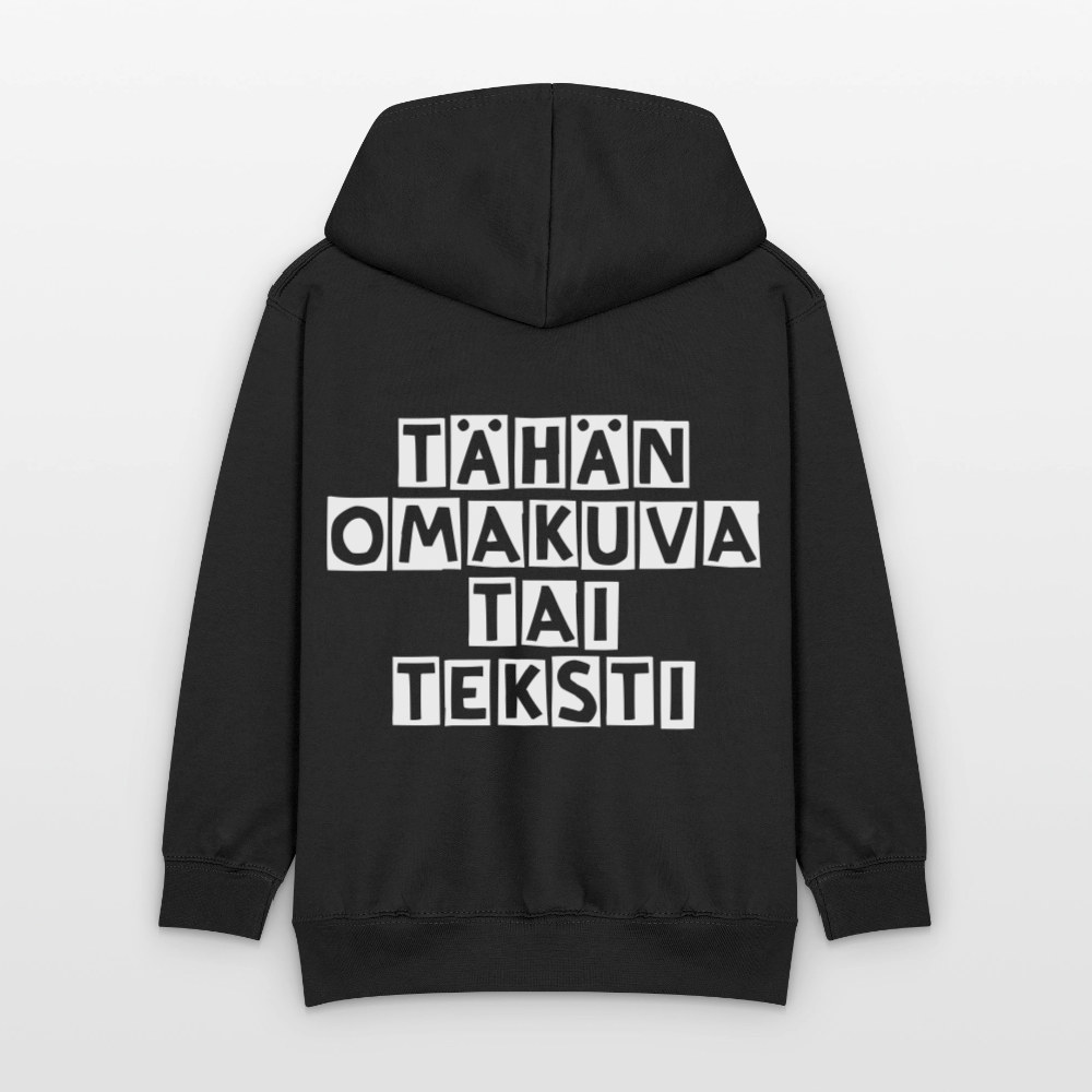 Lasten kontrastivärinen huppari omalla kuvalla - musta/meleerattu harmaa