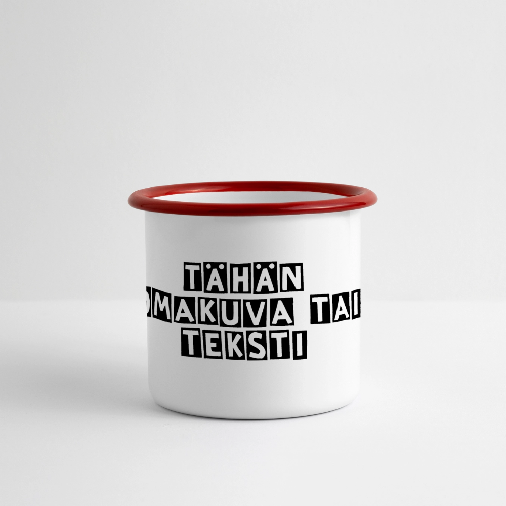 Panoraama-emalimuki omalla kuvalla - valkoinen/punainen