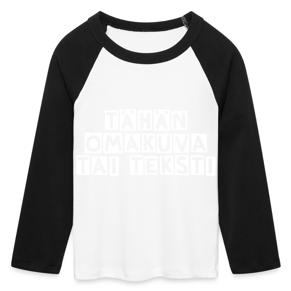 Cropped naisten baby t-paita omalla kuvalla. 3/4 hihat. - valkoinen/musta