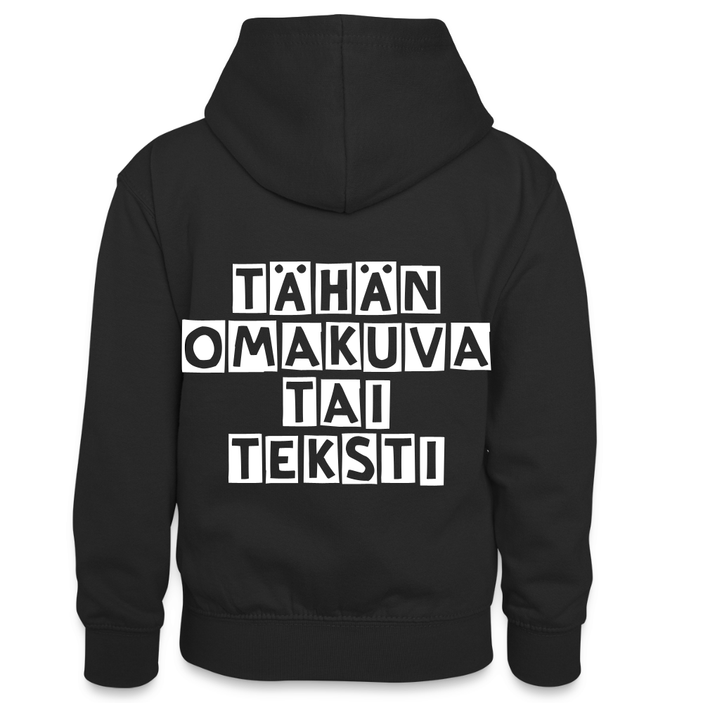 Isompien lasten kontrastivärinen huppari omalla kuvalla - musta/kulta