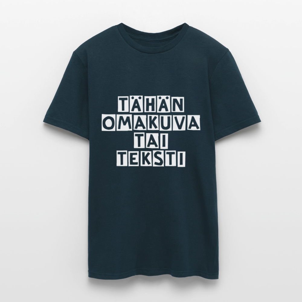 Miesten t-paita omalla kuvalla - laivasto sininen