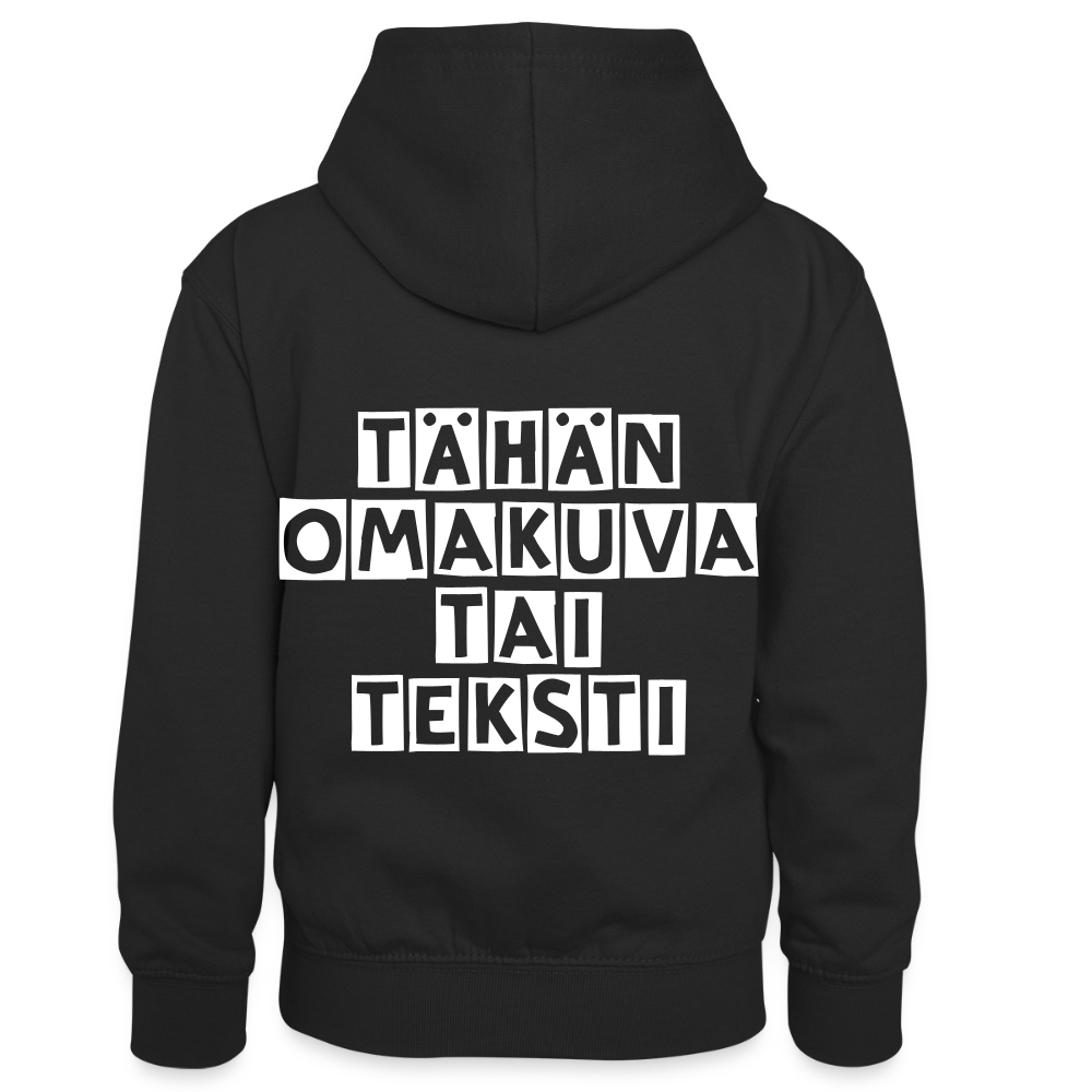 Lasten kontrastivärinen huppari omalla kuvalla - musta/punainen