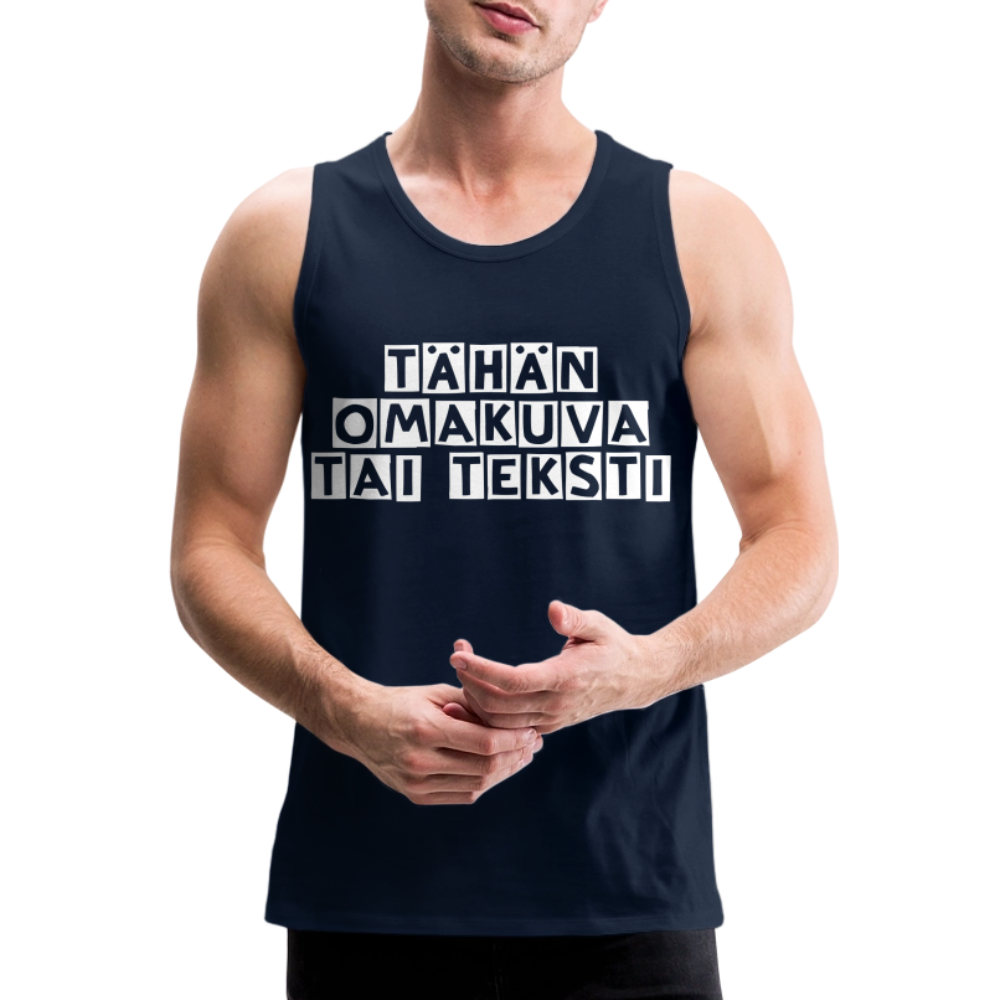 Miesten premium hihaton paita omalla kuvalla - navy