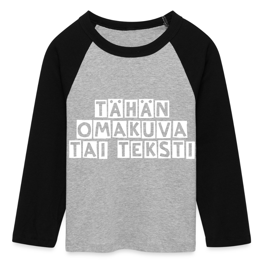 Cropped naisten baby t-paita omalla kuvalla. 3/4 hihat. - harmaasävyinen/musta