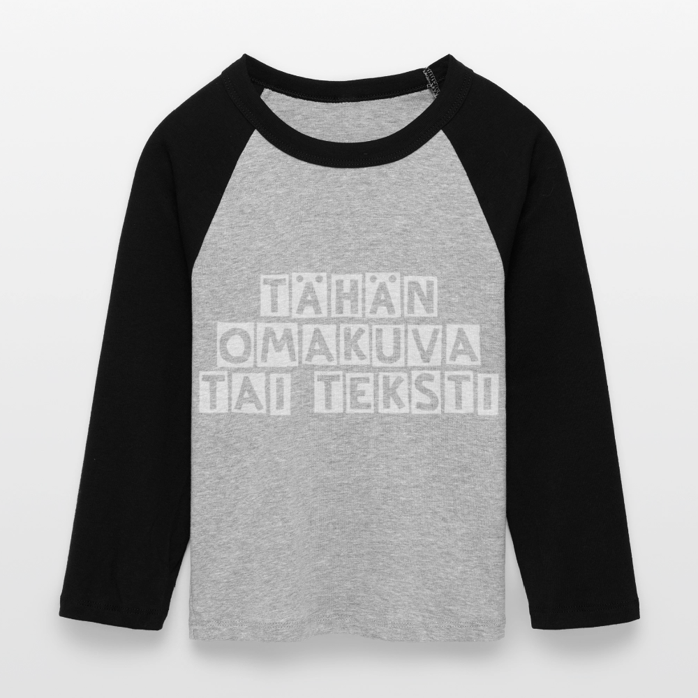 Cropped naisten baby t-paita omalla kuvalla. 3/4 hihat. - harmaasävyinen/musta